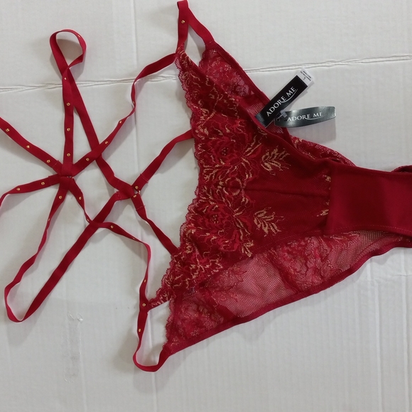 ADORE ME One-Piece Panty Strappy Body Neck Lingerie Burgundy/Gold Florals Sz L - Picture 2 of 7